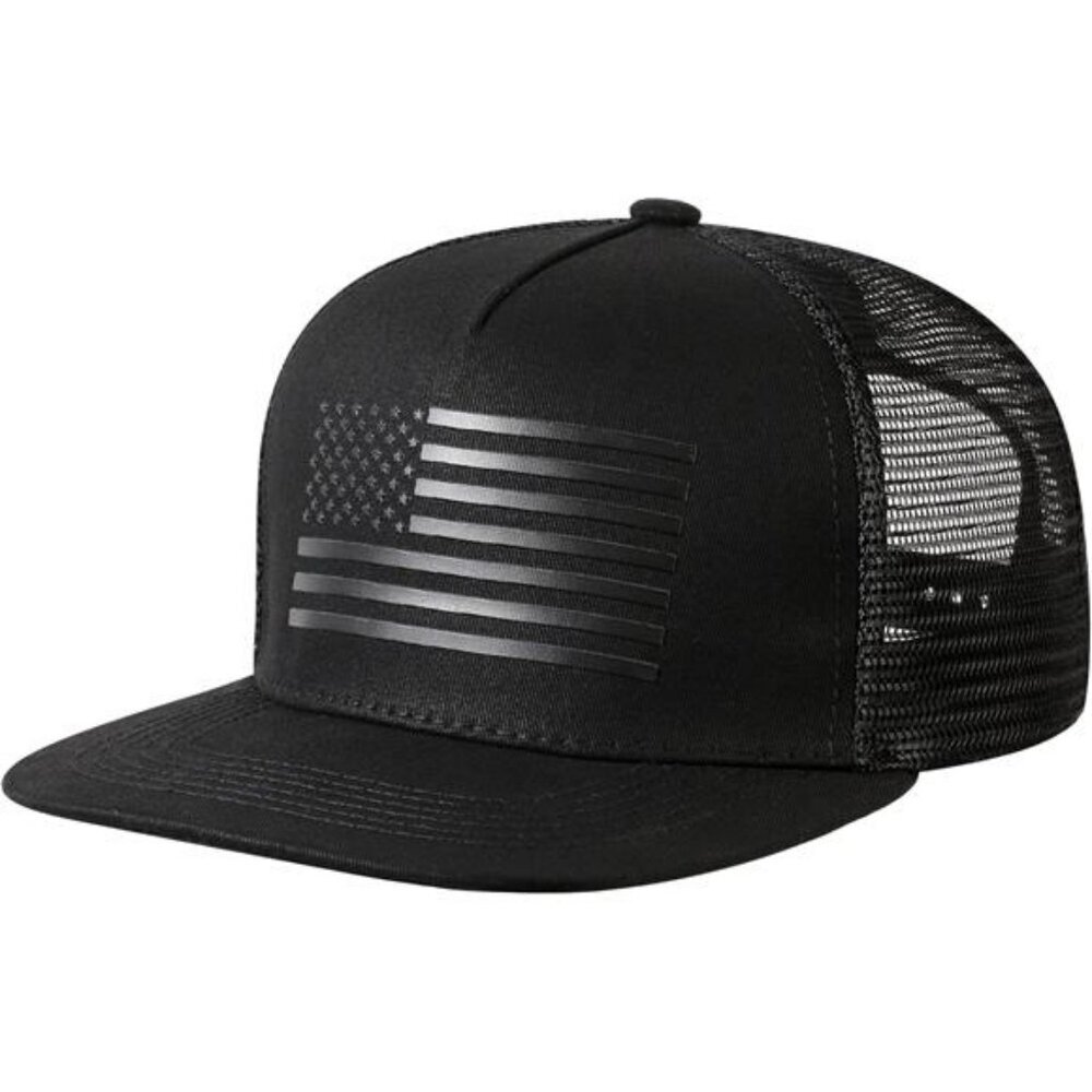 American flag snapback trucker hat flat bill adjustable baseball cap mesh back
